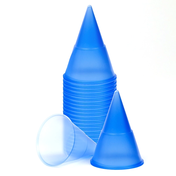 Einwegbecher für Wasserspender, blau transparent