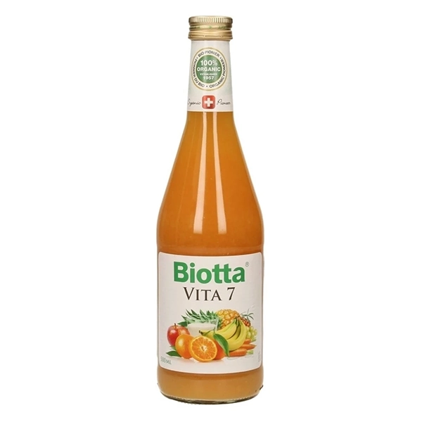 Erleben Sie die Vitalität von Biotta Vita 7 - eine harmonische Mischung aus sieben erlesenen Fruchtsäften.