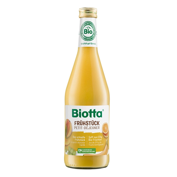 Starten Sie Ihren Tag mit dem natürlichen Genuss von Biotta Frühstück - eine köstliche Mischung aus Fruchtsäften.