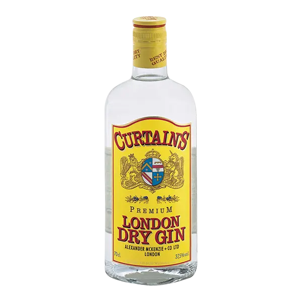 Curtain's London Dry Gin: Eine Flasche des traditionellen London Dry Gins mit einem Hauch von Eleganz