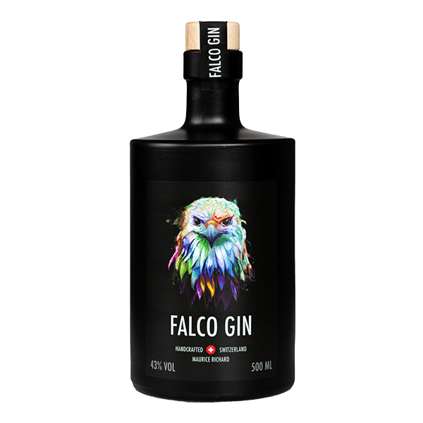 Falco Gin 43%: Eine Flasche des klassischen Gins mit 43% Alkoholgehalt und einer ausgewogenen Mischung von Botanicals