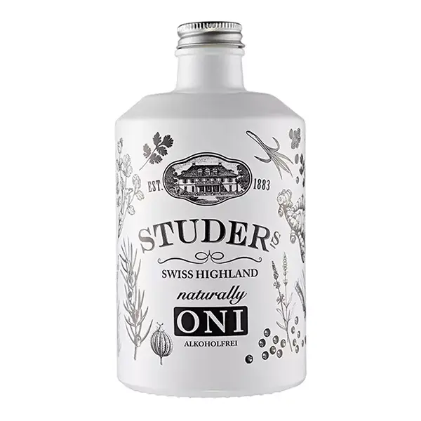 Gin Swiss Highland naturally ONI Studer: Eine Flasche des natürlichen Gins mit schweizerischem Charme und einer erfrischenden Verbindung von Aromen