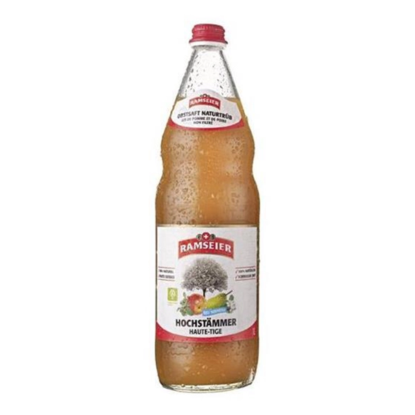 Tauchen Sie ein in die natürliche Trübheit von Ramseier Hochstämmer - ein erfrischendes, naturtrübes Apfelsaftgetränk